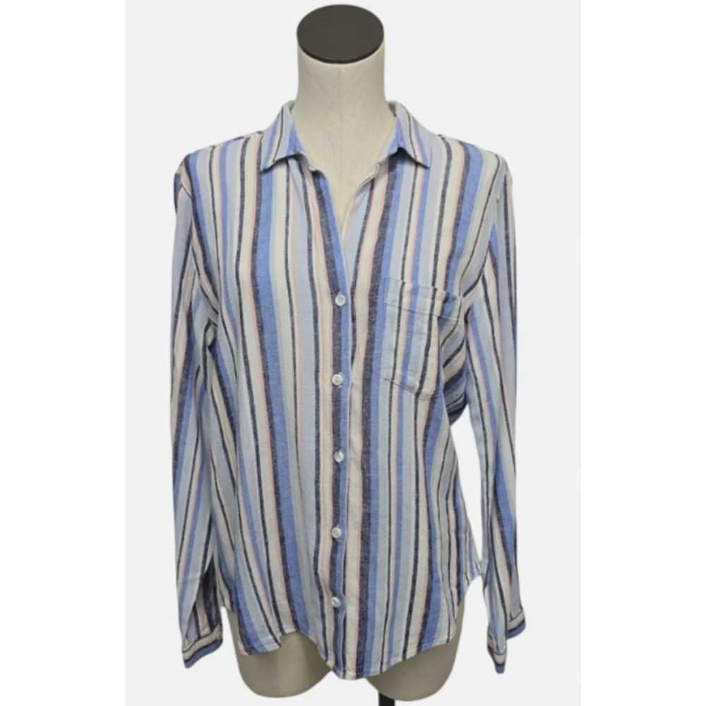 cloth & stone Blue, White & Tan Striped Button-Front Blouse